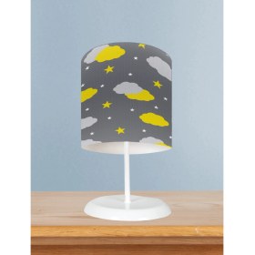 Resim Mekta Home Bebek ve Çocuk Odası Gri Sarı Bulutlu Yıldız Desenli Abajur 