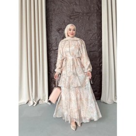 Resim Esra Butik Minimal Desenli Şifon Tesettür Elbise - Astarlı Rahat Kesim Uzun Elbise 