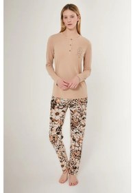 Resim Arnetta 2642 Uzun Kol Kadın Pijama Takımı Bej V1 Bej 