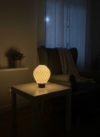 Resim Lalezar Mermer Görünümlü Lamba - Modern Masa Ve Gece Lambası Ambiyans Lambası, Dekoratif Led Abajur Beyaz 