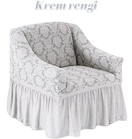 Resim StarMall Şal Desen Jakarli Koltuk Örtüsü ,berjer Kılıfı Tekli Bir Adet Krem 