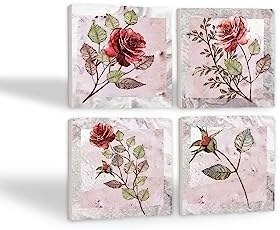 Resim Gül Çiçek Taş Bardak Altlığı Seti - 4 Parça - Dekoratif, Rustik Mutfak Aksesuarı, 10x10 cm, Kaydırmaz Tabanlı, Şık ve Dayanıklı SC235 