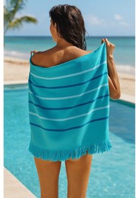 Resim Peştemal Plaj Havlusu %100 Pamuklu 70x150 Cm Turkuaz Waves Çok Renkli 