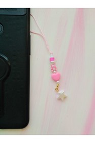 Resim nasclaycollection Fimo Hediyelik Telefon Askısı ,charm, Çanta Ve Cüzdan Süsü Pembe Ayıcık Figür 