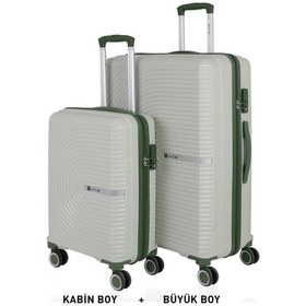 Resim Mçs Bavul Büyük Ve Kabin 2li Set Kırılmaz Silikon Valiz V374 Kemik/haki Kemik - Haki 