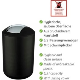 Resim L Siyah Sallanan Kapaklı Kova 6,5 L 