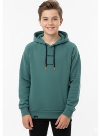 Resim Kapüşonlu Fermuarlı Cepli Erkek Çocuk Sweatshirt-90919 Yeşil 