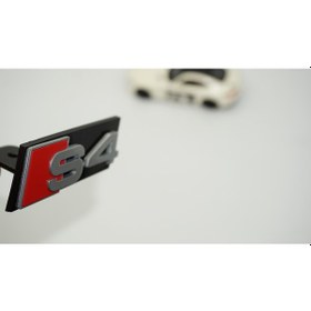 Resim Dk Tuning S4 Gri Kırmızı Ön Panjur Izgara Logo Arma Audi İle Uyumlu Bagaj Arma 