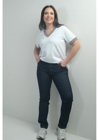 Resim By Saygı Kadın Yüksek Bel Boru Paça Büyük Beden Taşlanmış Kot Pantolon-40353 Lacivert 