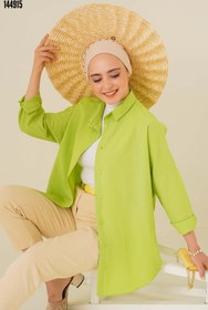 Resim 103901 Oversize Basic Tesettür Gömlek GYeşil 
