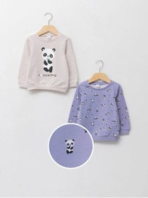 Resim Bisiklet Yaka Uzun Kollu Baskılı Kız Bebek Sweatshirt 2'li 