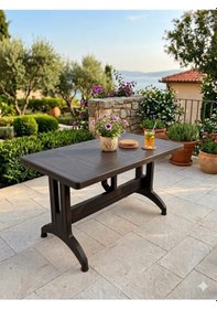 Resim Evko Mobilya Plastik 70x120 Masa, Plastik Masa, Bahçe Balkon Teras Masası, Kare Masa, Dış Mekan Masası Acı Kahverengi 
