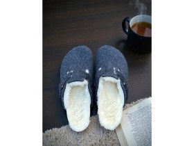 Resim Mycorni Gerçek Kürklü Anatomik Unisex Ev Terliği - Doğal Mantar Taban & Keçe Konfom 