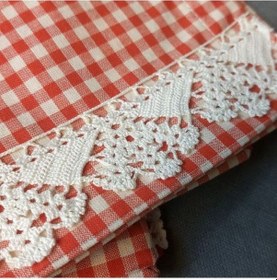 Resim Uretti - Pınar 6788 4280 El Yapımı Dantelli Ve Kanaviçeli 4 Kişilik Amerikan Servis Takımı Kırmızı - Beyaz 