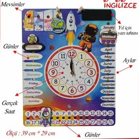 Resim Çocuk Odası Ingilizce Gezegen Temalı Gerçek Saatli Duvar Takvimi 