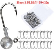Resim 20 Adet Yuvarlak Balık Jig Başlığı Seti, Yüksek Karbon Çelik Yumuşak Yem Kancası, Tuzlu ve Tatlı Su Swimbait Bass Alabalığı İçin Kutulu Olta Jig Başları 