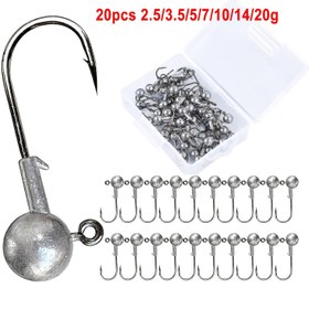 Resim 20 Adet Yuvarlak Top Balıkçılık Jig Başlıkları Seti, Yüksek Karbon Çelik Yumuşak Yem Kanca, Tuzlu Su Tatlı Su Swimbait Bass Alabalık için Balıkçılık Jig Başlıklı Kanca Kutusu ile 