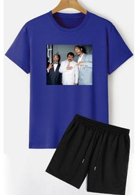 Resim Müslüm Baskılı Şort T-shirt Eşofman Takımı Mavi 