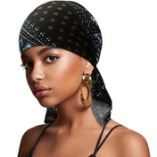 Resim Kadınlar için Esnek Elastik Saç Bonnet Kapağı - Siyah ve Altın Geometrik Baskı, Rahat Uyku ve Kemoterapi Şapkası, Bahar/Sonbahar için, Müslüman Başlık Aksesuarı, Kadınlar için Saç Bonnet 