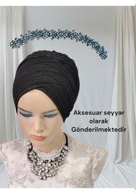 Resim Aksesuar Dahil Siyah Sevda Bone Hazır Duvak Hazır Şal Hazır Türban 