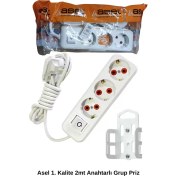 Resim Kuzgun Ticaret 2 Metre Askı Aparatlı Anahtarlı 3lü Grup Priz ROYALEKS-68134 