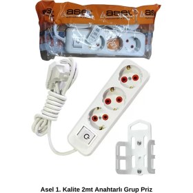 Resim Kuzgun Ticaret 2 Metre Askı Aparatlı Anahtarlı 3lü Grup Priz ROYALEKS-68134 