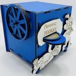 Resim Ahşap Dekoratif Kumbara Kutusu, Kadın Erkek Figürlü, 11 cm Yükseklik 