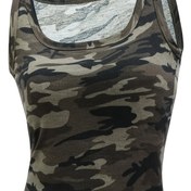 Resim Kadın Slim Fit Y2K Kamufle Baskılı Polyester Tekne Boyunlu Tank Üstü ile Esnek, Örgü Kumaş - Mevsimlik Kamufle Yelek 