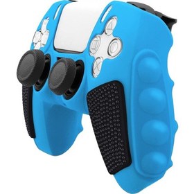 Resim Sony Ps5 Ekleme Renkli Silikon Gamepad Koruyucu Kılıf İçin Rocker Kapakları Olmadan Mavi Siyah 