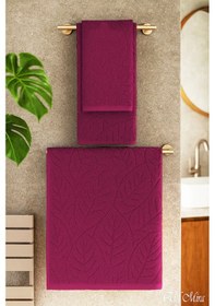 Resim Banyo & Yüz Havlusu Seti Dokulu %100 Pamuk 90x150 + 50x90 Cm Foliva Mor 