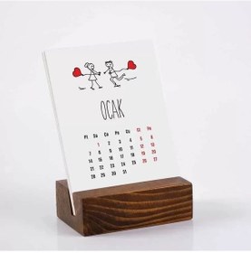 Resim Aşk Tasarımlı Masa Takvimi Ahşap Tabanlı 2027 Masa Takvimi 