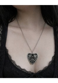 Resim Gotik Tarot Kedi Figürlü Siyah Gümüş Renk Zincir Unisex Kolye Çok renkli 