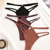 Resim Set of 3 Kadın Ribbed Panties Metal Halkalar ile, Kadın Külot 