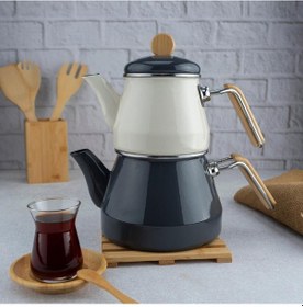 Resim Bambum Lumino Bambu Kulplu Emaye Çaydanlık Takımı Gri 