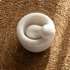 Resim Terra - Yüksek Kaliteli Mermer Havan - El Yapımı Özel Tasarım Traverten Mermer Havan - Taş Sarımsak Dövücü 