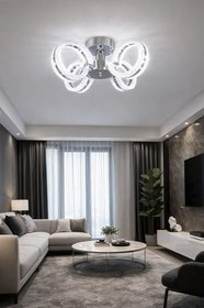Resim Ecrin 4lü Plafonyer Krom Led Avize Kristal Görünüm Beyaz Işık Enerji Tasarruflu Oturma Odası Yemek Odası 