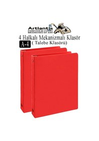 Resim Kırmızı 4 Halkalı Klasör 2 Adet A4 Pvc Öğrenci Ve Ofis Tipi Evrak Sunum Klasörü İç Cepli Otomatik Mekanizmalı Büro Okul Kırmızı 