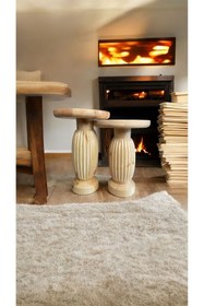 Resim Simillo Home&Living Wood Wooden Ahşap 2'li Set Fitilli Mantar Yan Sehpa Modern Naturel Renk Fiskos 