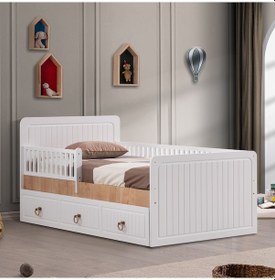 Resim Karyola, Lena Meşe Yavrulu Korkuluklu Çocuk Karyolası 