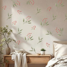 Resim Çiçek ve Yaprak Desenli Pastel Tonlu Duvar Sticker Seti - 114x27 cm / Karışık Renkli / Çiçek 