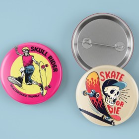Resim Varyant Skate - Skater - Eğlenceli Kaykay Rozet Ve Skate Badge 5 Adet - Iğneli 