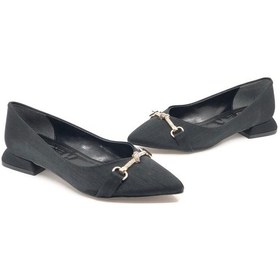 Resim Feles Taş Toka Detaylı Saten Kadın Babet Siyah 