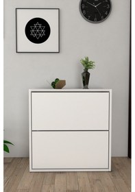 Resim Moonlife 2 Kapaklı Kayar Raflı Ayakkabılık Beyaz 