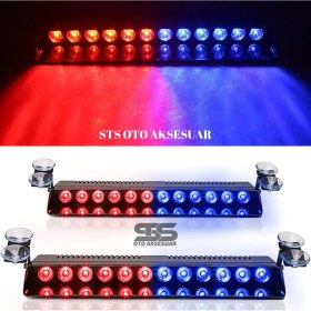 Resim Fruens Polis Çakarı Cam Içi Vantuzlu 12 LED Kırmızı Mavi Çakmaklık Girişli Ön Arka Cam 15 Mod 