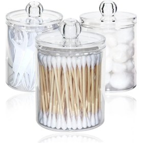 Resim Decisive Pamuk Topları Için Tutucu Dispenseri, Kapaklı Plastik Kavanozlar, Banyo Teneke Kutu Depolama Organizasyonu Için 3pcs (Yurt Dışından) 