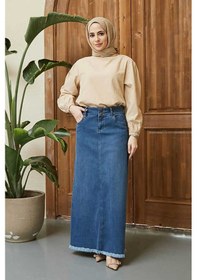 Resim Neways 2252-Denim Püsküllü Etek Koyu Mavi 