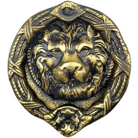Resim Antika Tarz Dekoratif Pirinç Aslan Kapı Tokmağı, Taktak - 185 Mm, Antik 