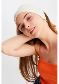 Resim Kadın Çift Taraflı Kullanım Alternatifli Pamuklu Penye Kaymaz Hafif Spor Saç Bandı Bandana - Tek Ebat / Bej Bej 