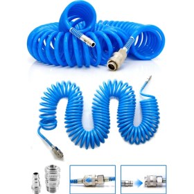Resim Profesyonel Yüksek Kalite Kompresör Spiral Hava Hortumu 8 mm 15 mt Hava Jakı Kompresör Recor Seti 