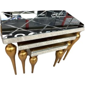 Resim Zigon TOMBUL ayak Model Kayın Torna MDF tabla Parlak gold Çizgili Füme cam AYNA El Yapımı 